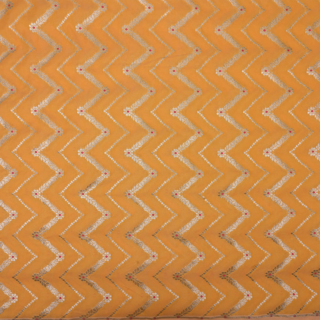 Golden Yellow Meenakari Banarasi Fabric With Chevron Pattern