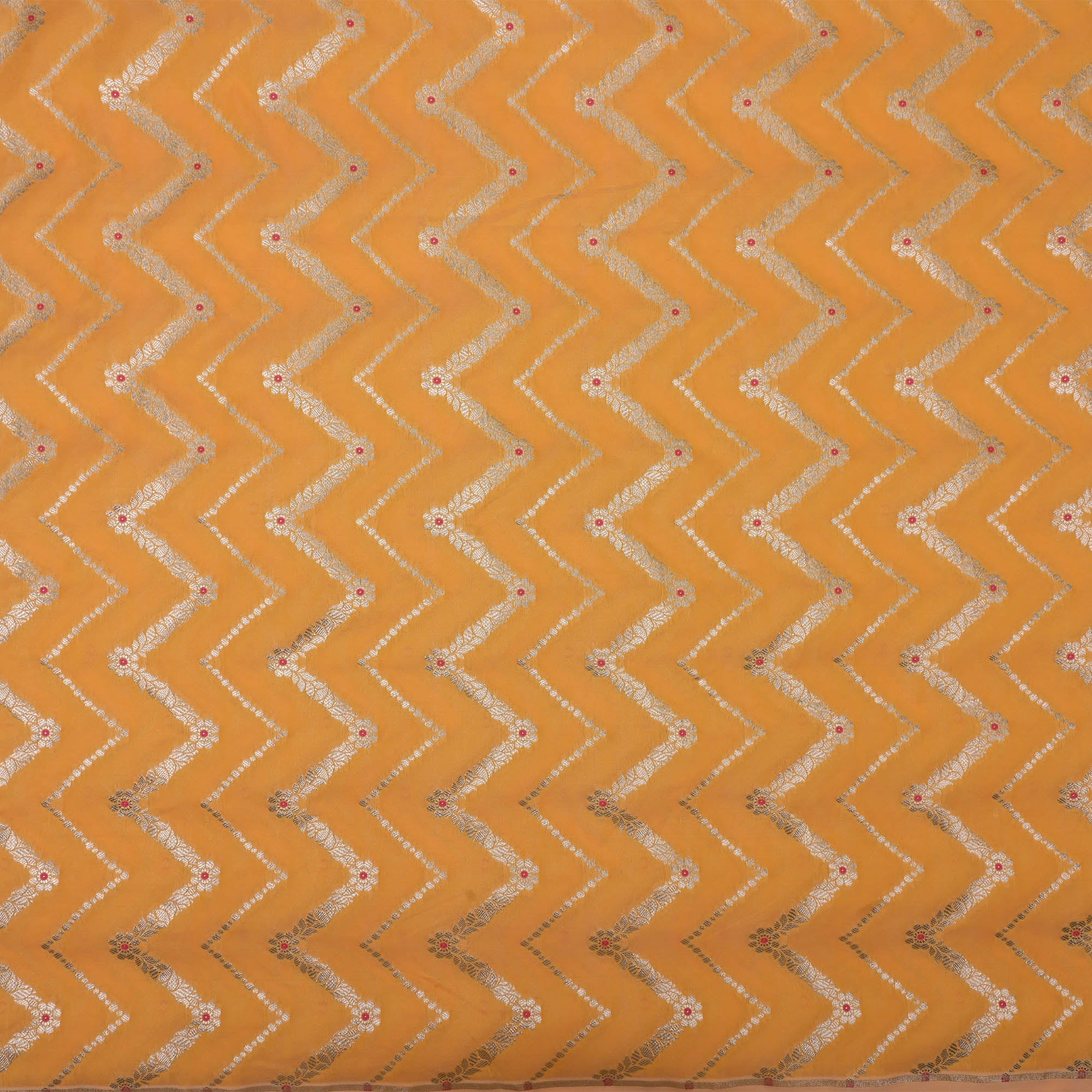 Golden Yellow Meenakari Banarasi Fabric With Chevron Pattern