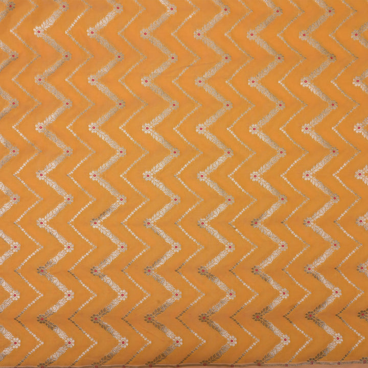 Golden Yellow Meenakari Banarasi Fabric With Chevron Pattern