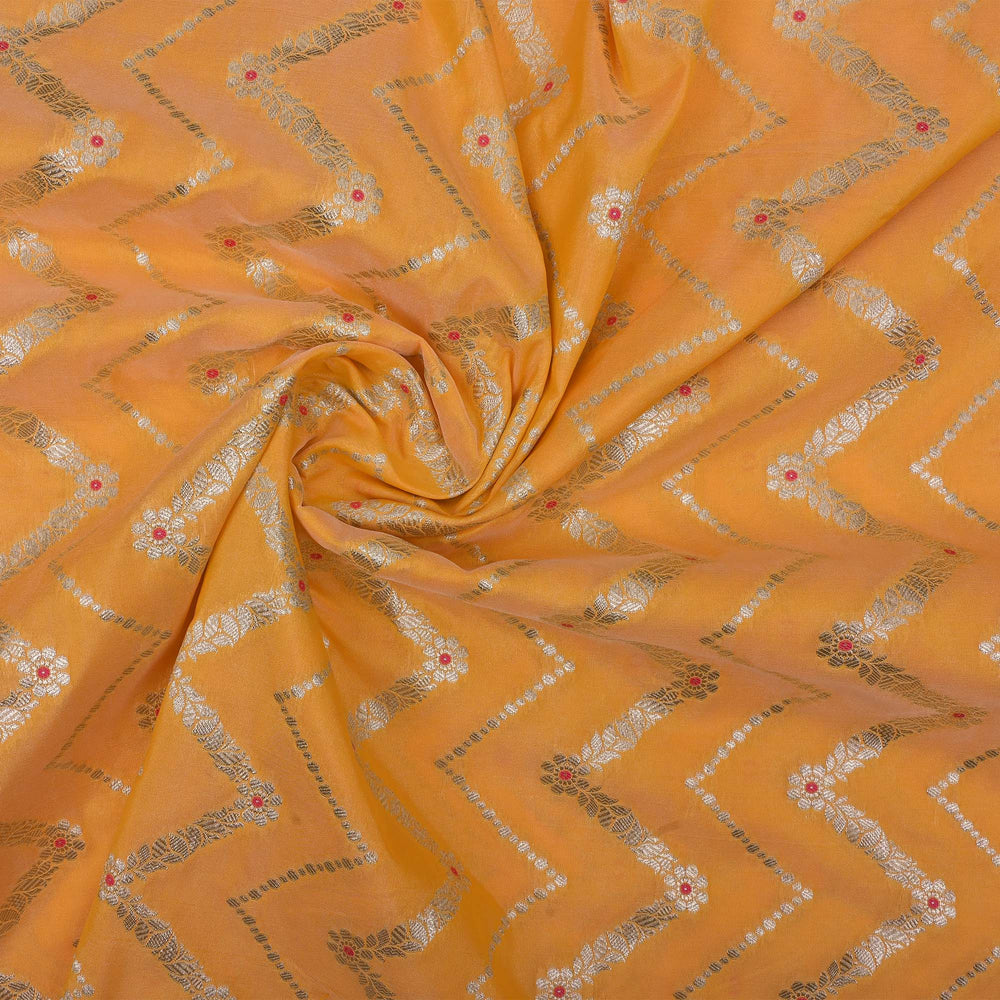 Golden Yellow Meenakari Banarasi Fabric With Chevron Pattern