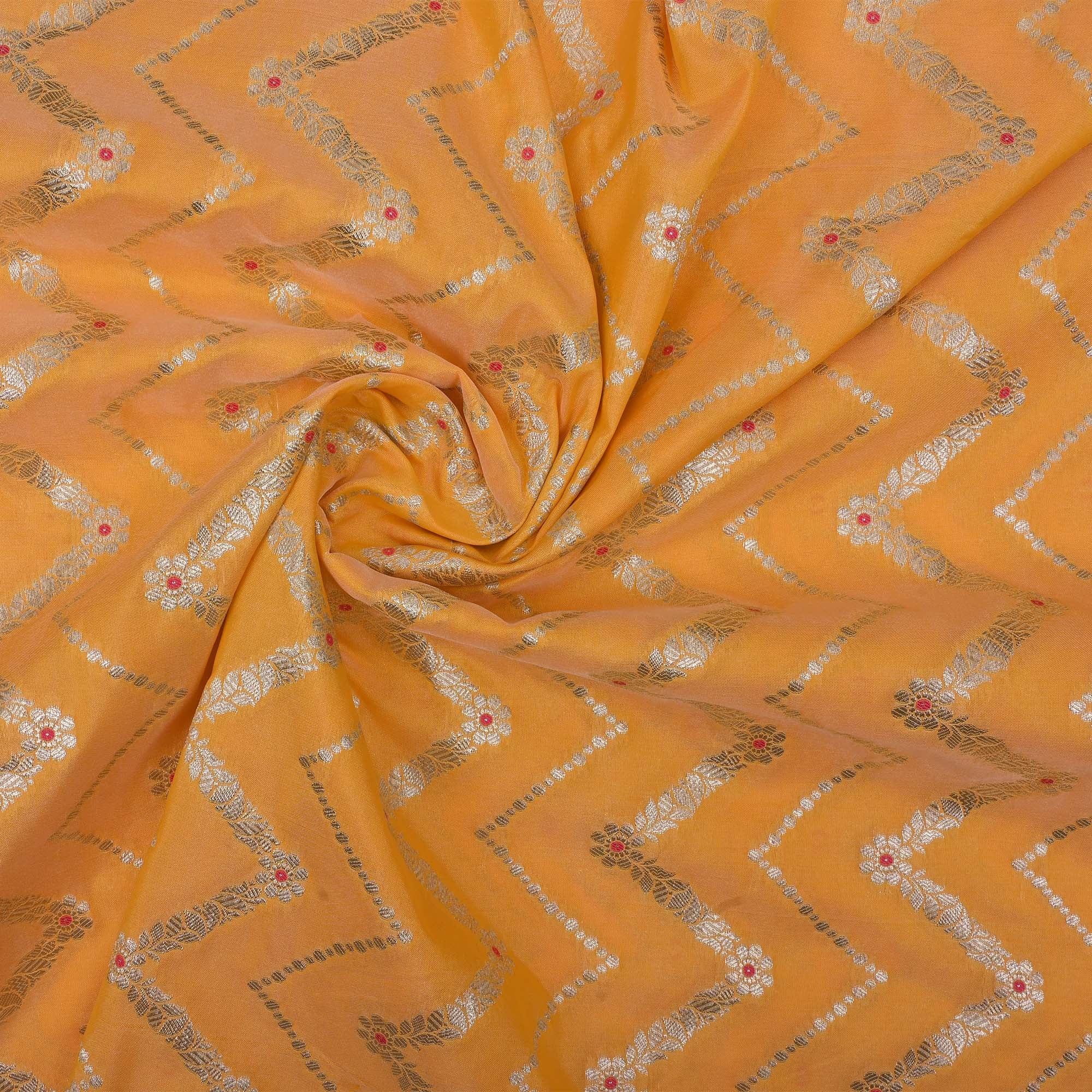 Golden Yellow Meenakari Banarasi Fabric With Chevron Pattern