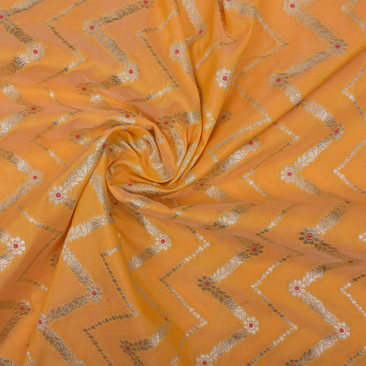 Golden Yellow Meenakari Banarasi Fabric With Chevron Pattern