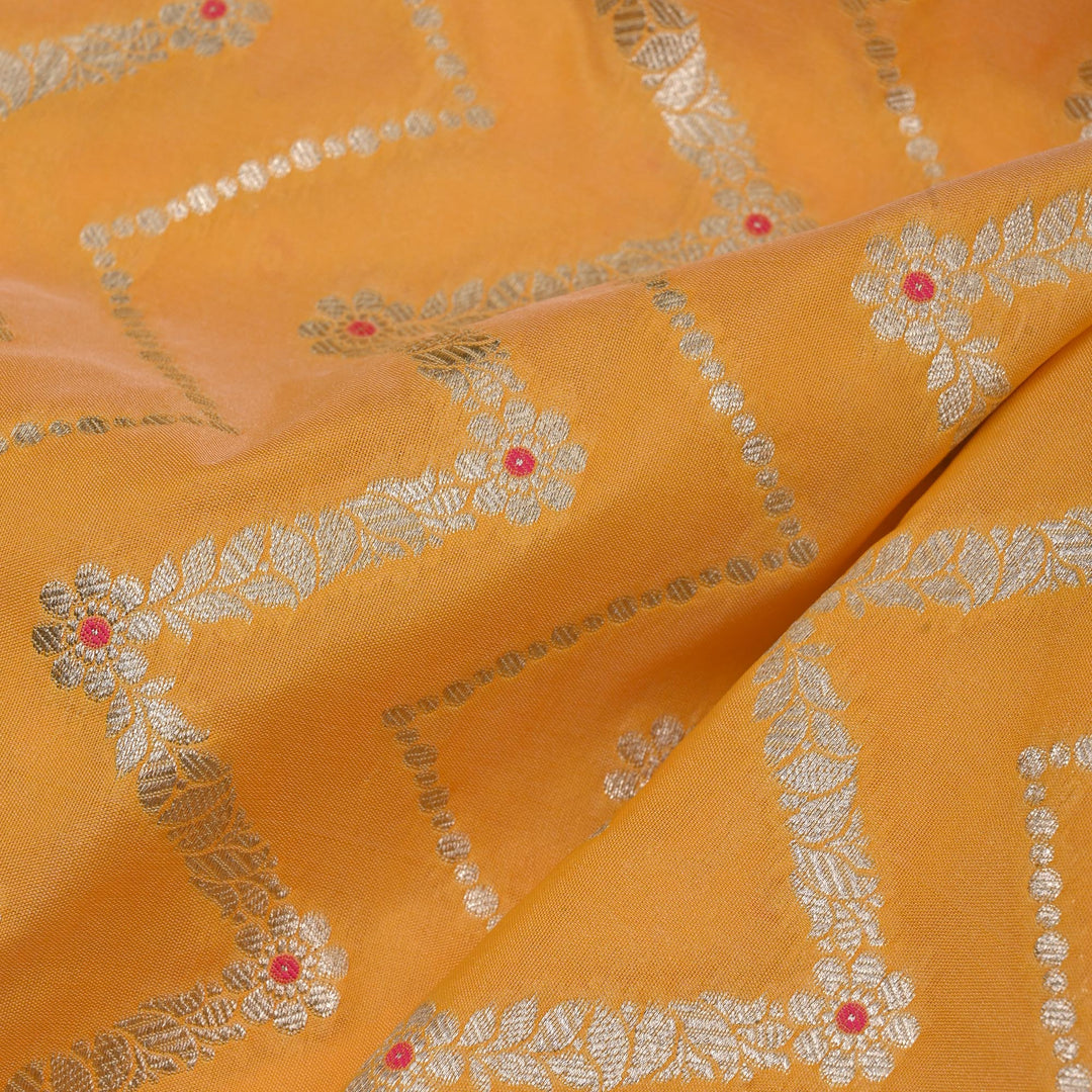 Golden Yellow Meenakari Banarasi Fabric With Chevron Pattern