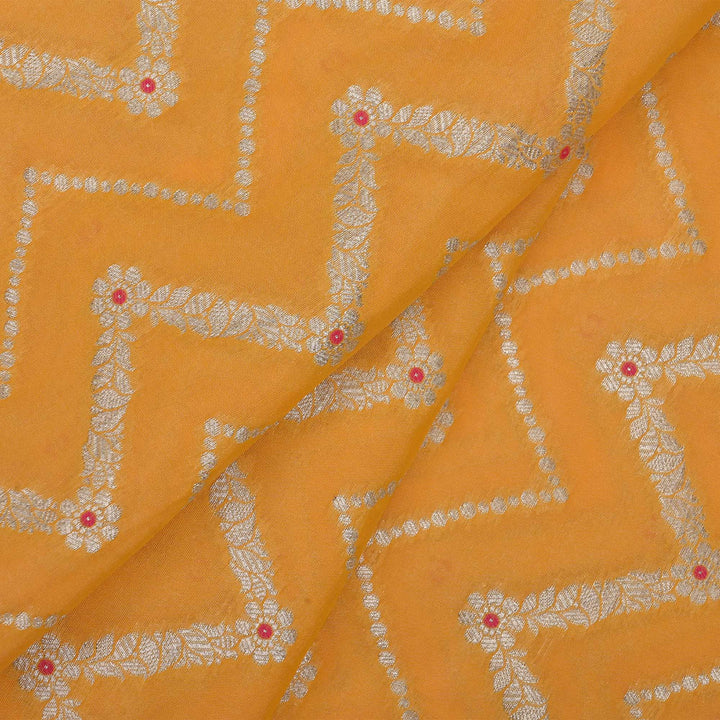 Golden Yellow Meenakari Banarasi Fabric With Chevron Pattern