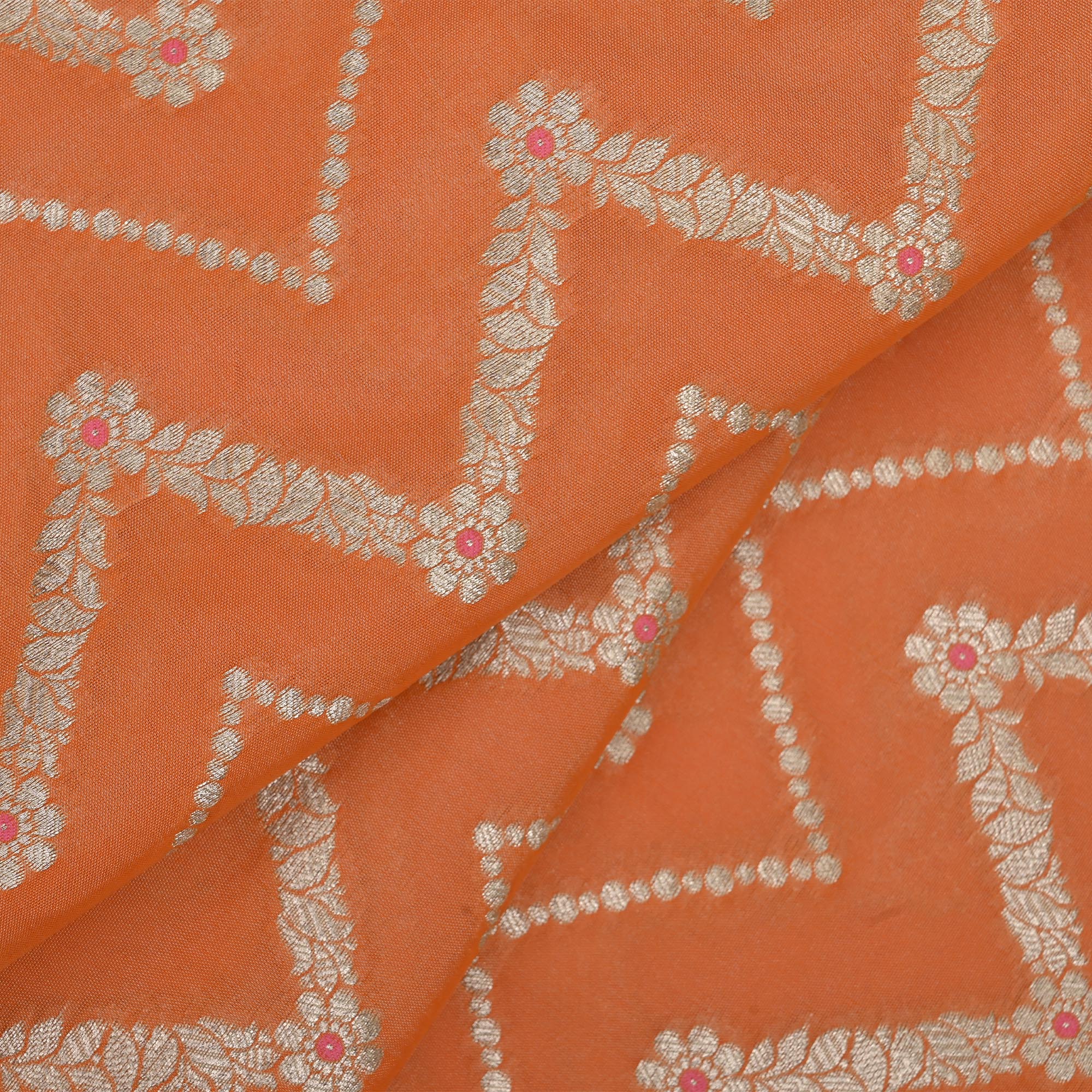 Royal Orange Meenakari Banarasi Fabric With Chevron Pattern