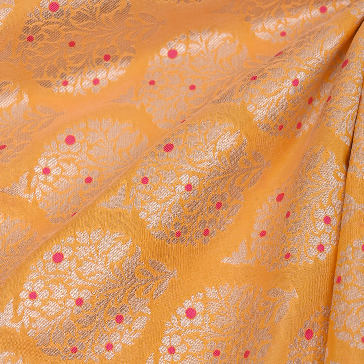 Honey Yellow Meenakari Banarasi Fabric With Floral Butta