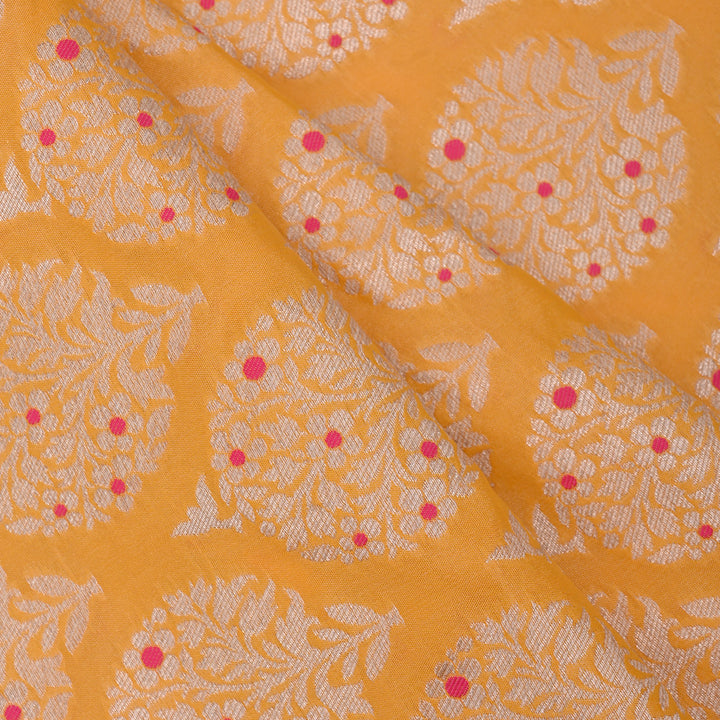 Honey Yellow Meenakari Banarasi Fabric With Floral Butta