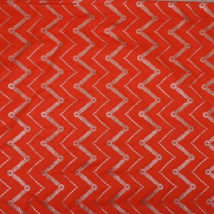 Orange Red Meenakari Banarasi Fabric With Chevron Pattern