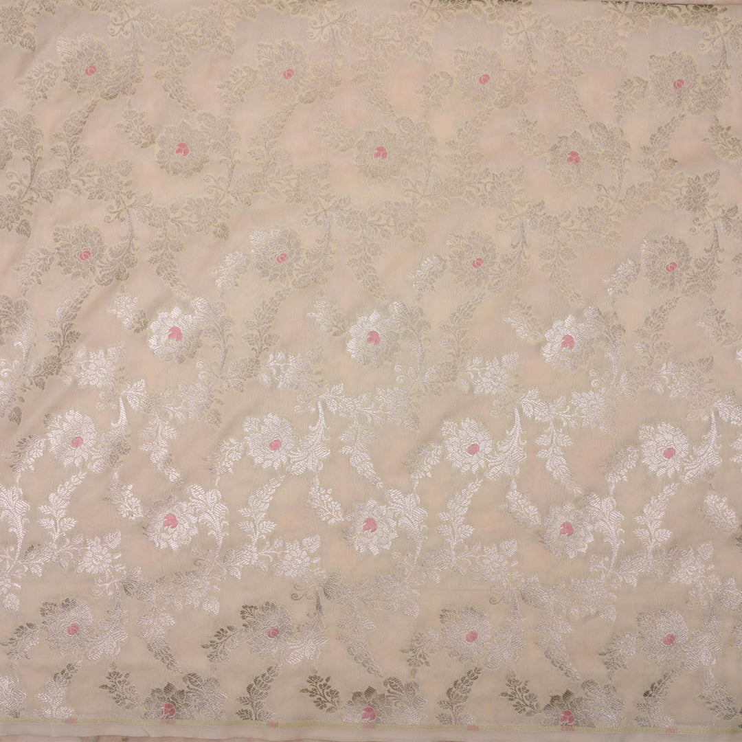 Seashell White Meenakari Banarasi Fabric