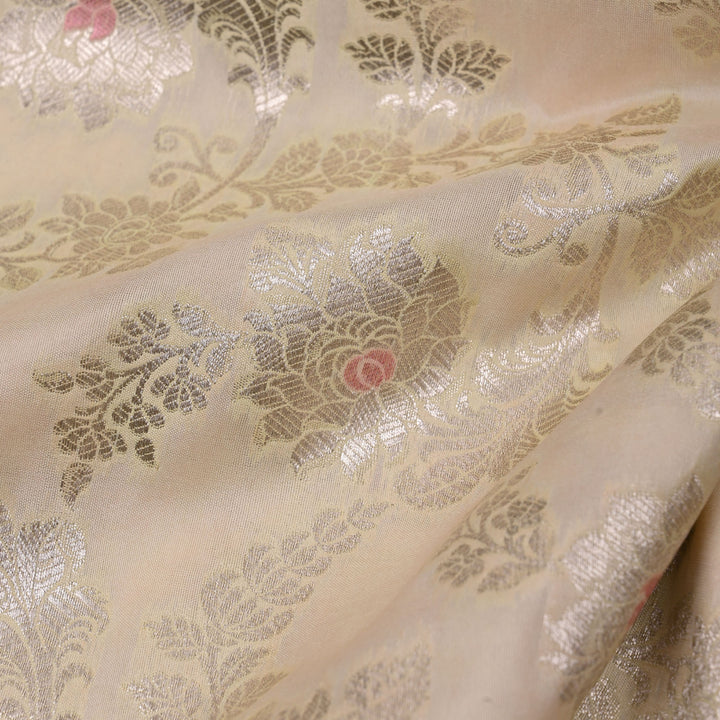 Seashell White Meenakari Banarasi Fabric