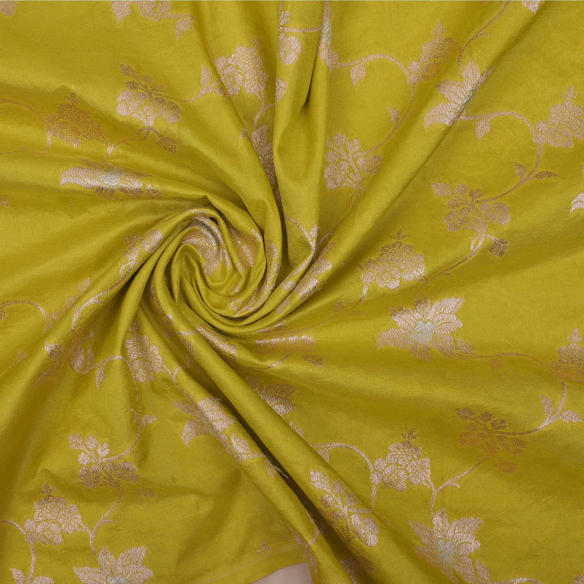 Pear Green Banarasi Fabric With Floral Jaal