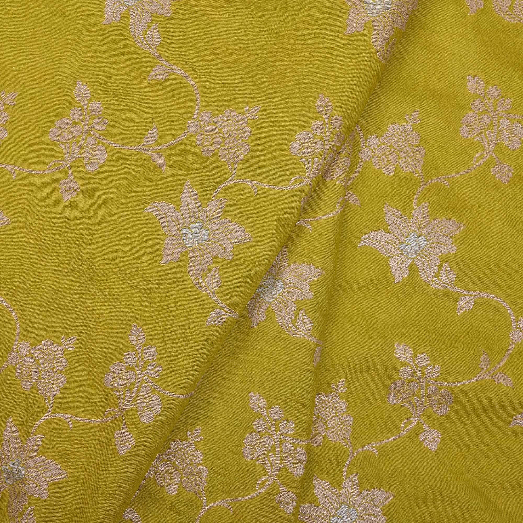 Pear Green Banarasi Fabric With Floral Jaal