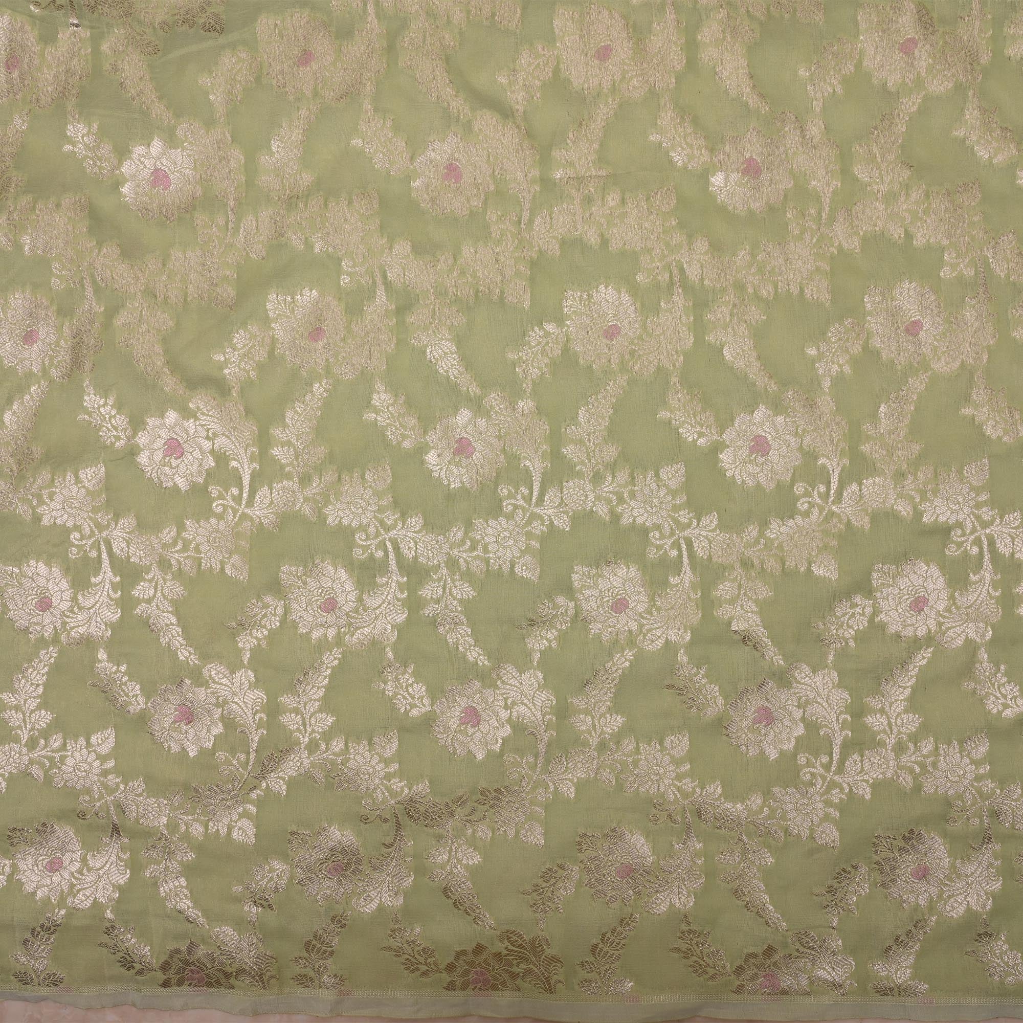 Gin Green Meenakari Banarasi Fabric