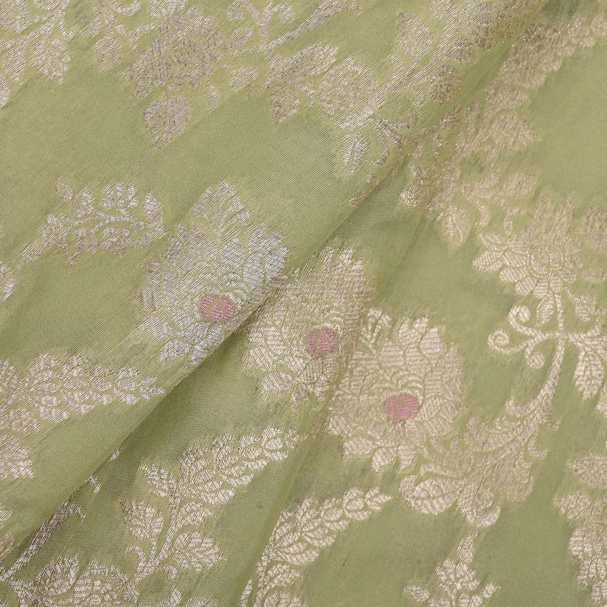 Gin Green Meenakari Banarasi Fabric