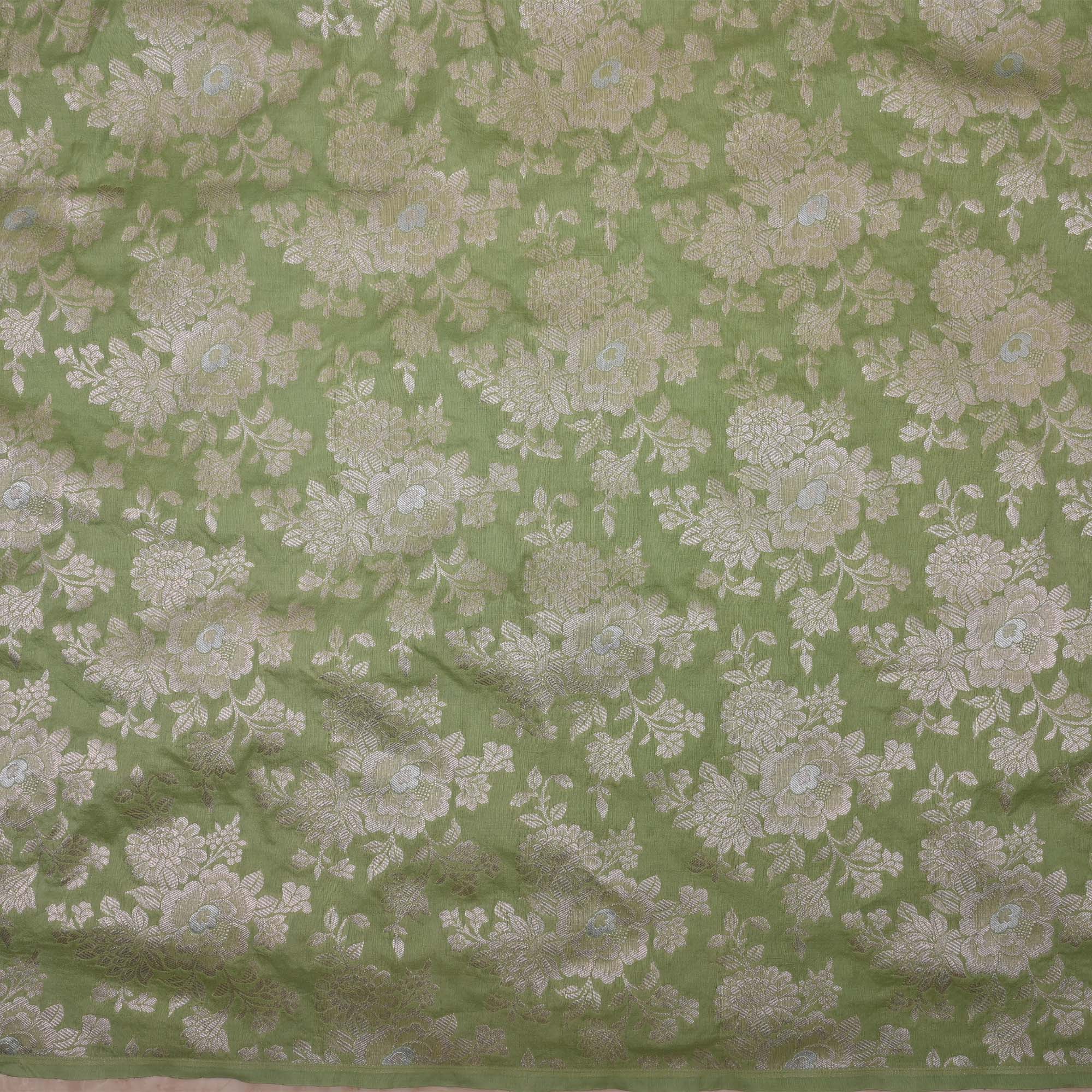 Pistachio Green Banarasi Fabric With Floral Jaal