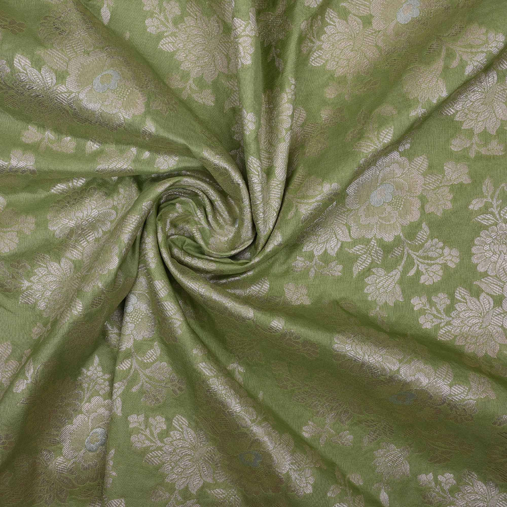 Pistachio Green Banarasi Fabric With Floral Jaal