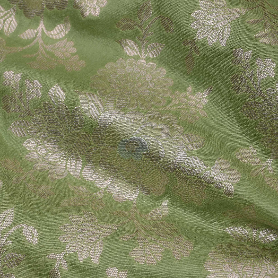 Pistachio Green Banarasi Fabric With Floral Jaal