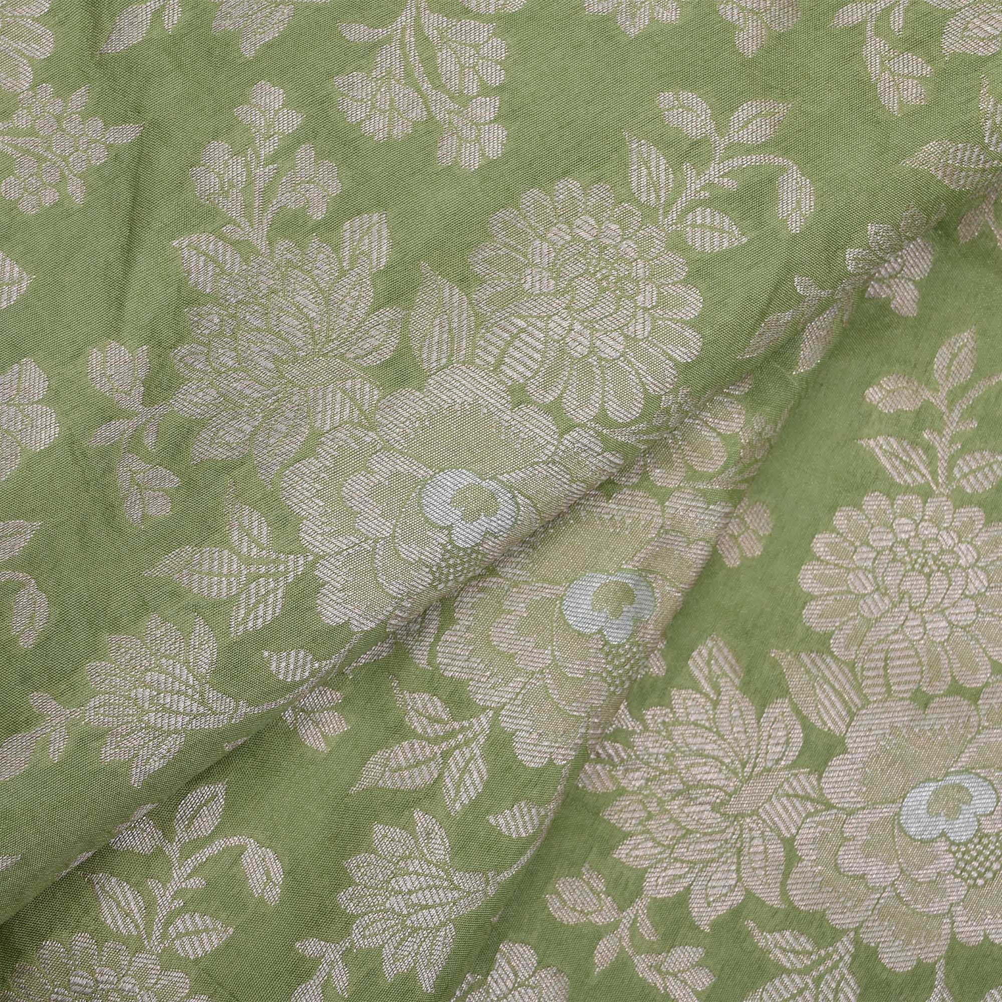 Pistachio Green Banarasi Fabric With Floral Jaal