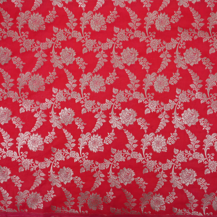 Crayola Red Banarasi Fabric With Floral Jaal