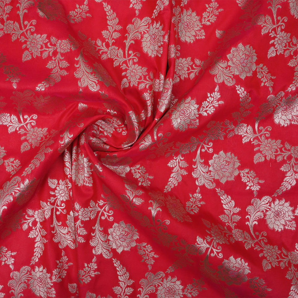 Crayola Red Banarasi Fabric With Floral Jaal