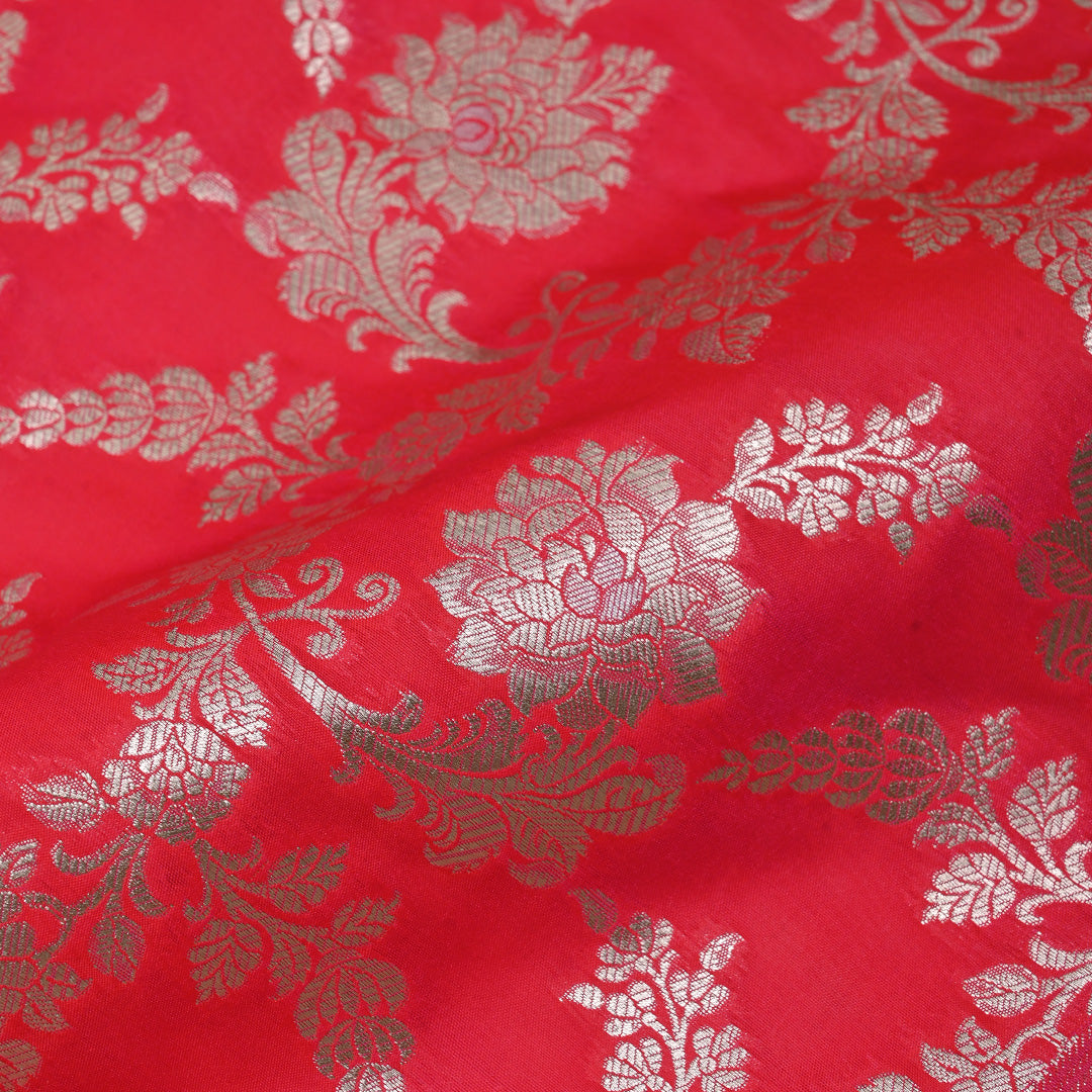 Crayola Red Banarasi Fabric With Floral Jaal