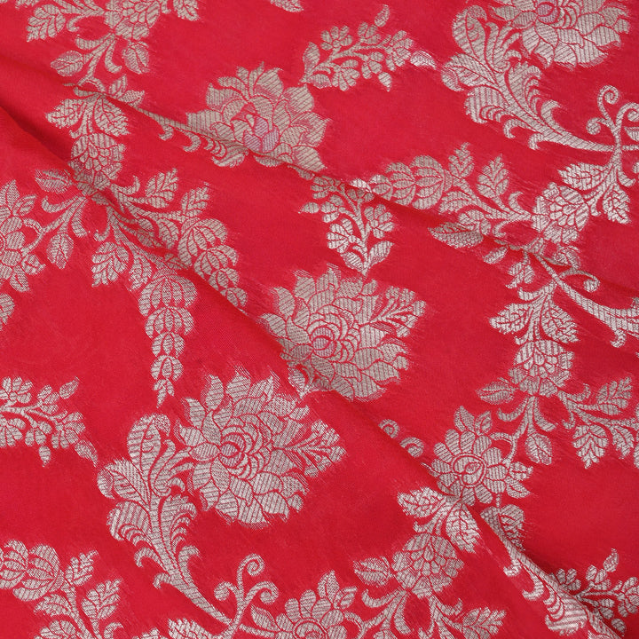 Crayola Red Banarasi Fabric With Floral Jaal