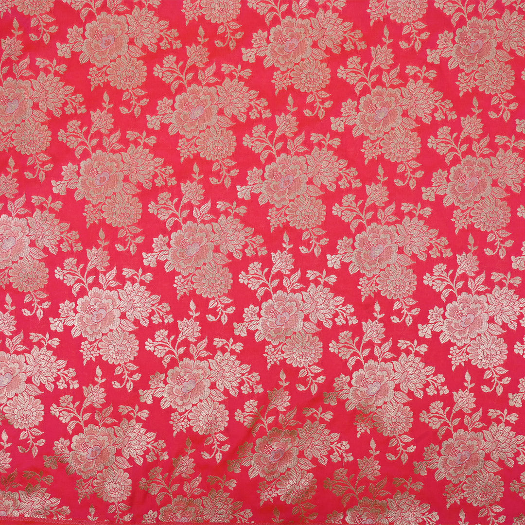 Neon Fuchsia Banarasi Fabric With Floral Jaal