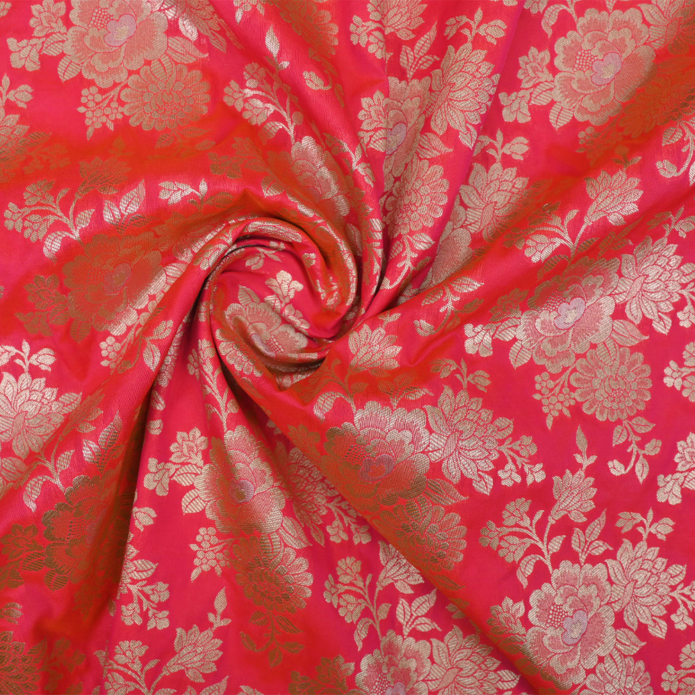 Neon Fuchsia Banarasi Fabric With Floral Jaal