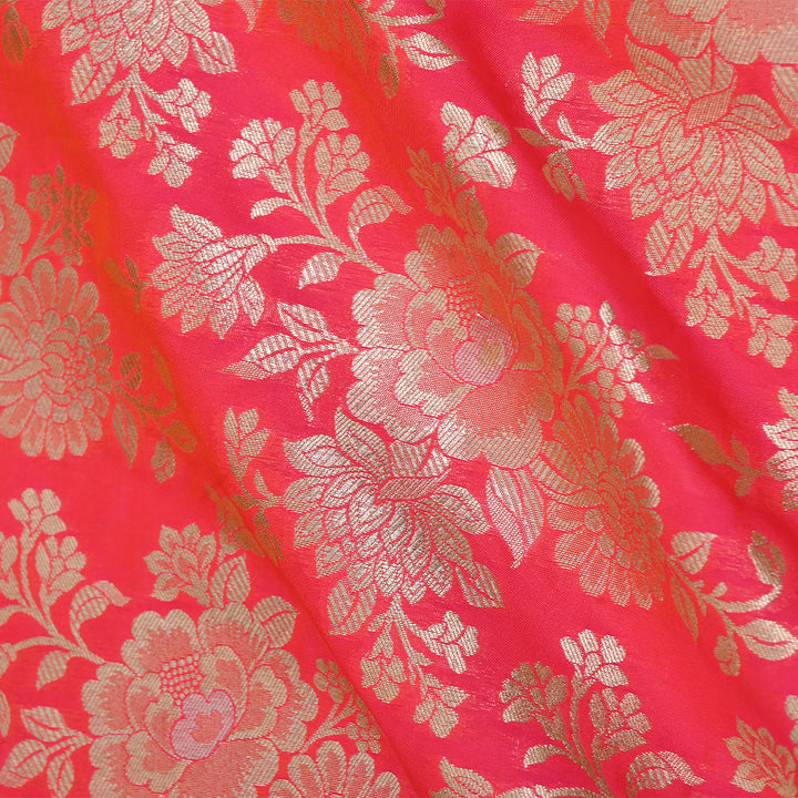 Neon Fuchsia Banarasi Fabric With Floral Jaal