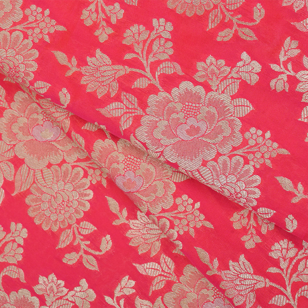 Neon Fuchsia Banarasi Fabric With Floral Jaal