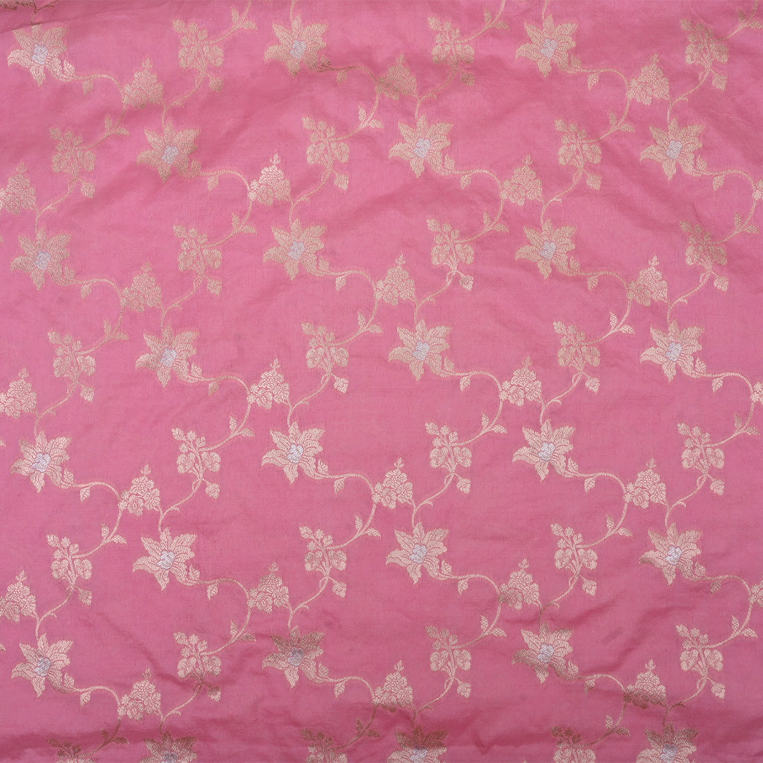 Thulian Pink Banarasi Fabric With Floral Jaal