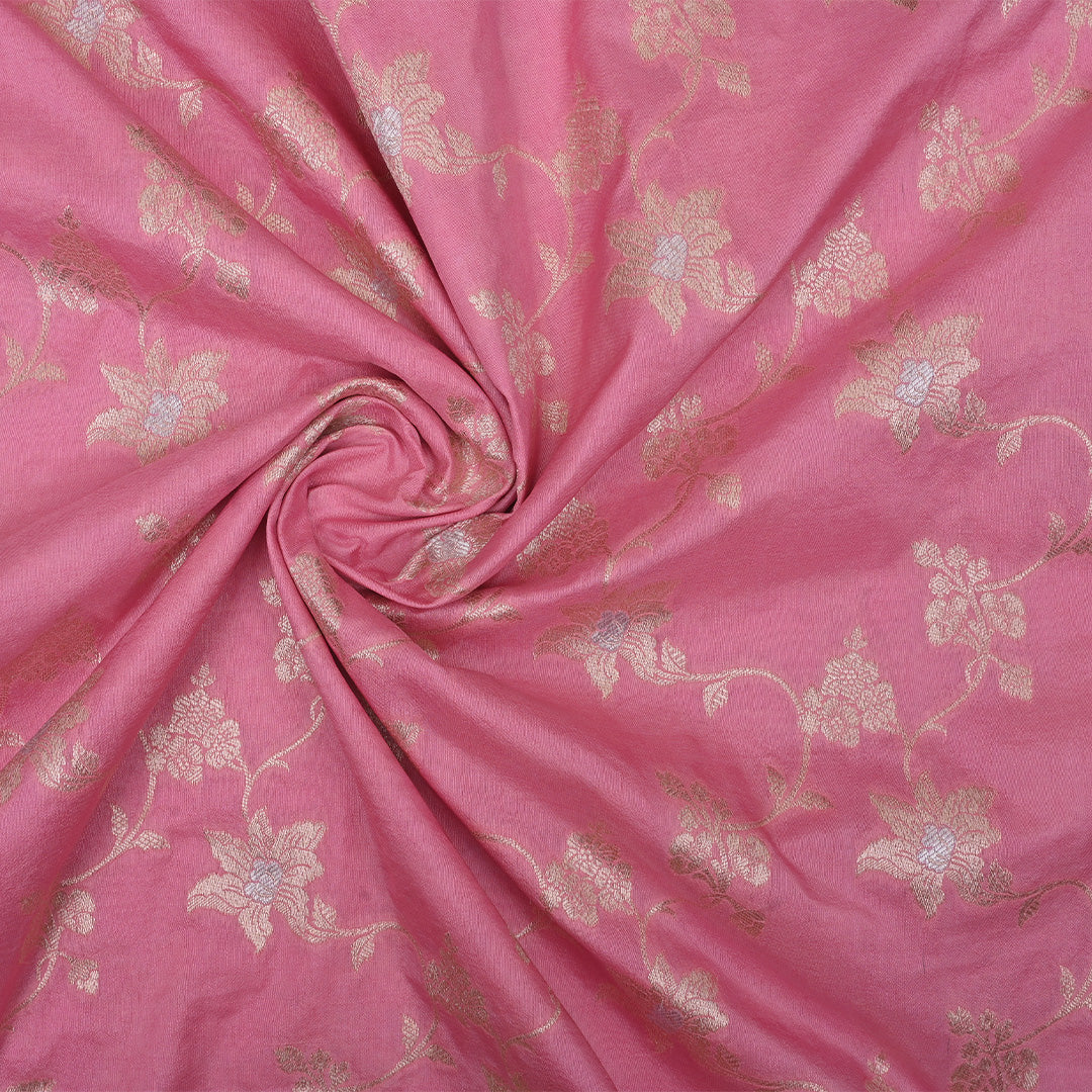 Thulian Pink Banarasi Fabric With Floral Jaal