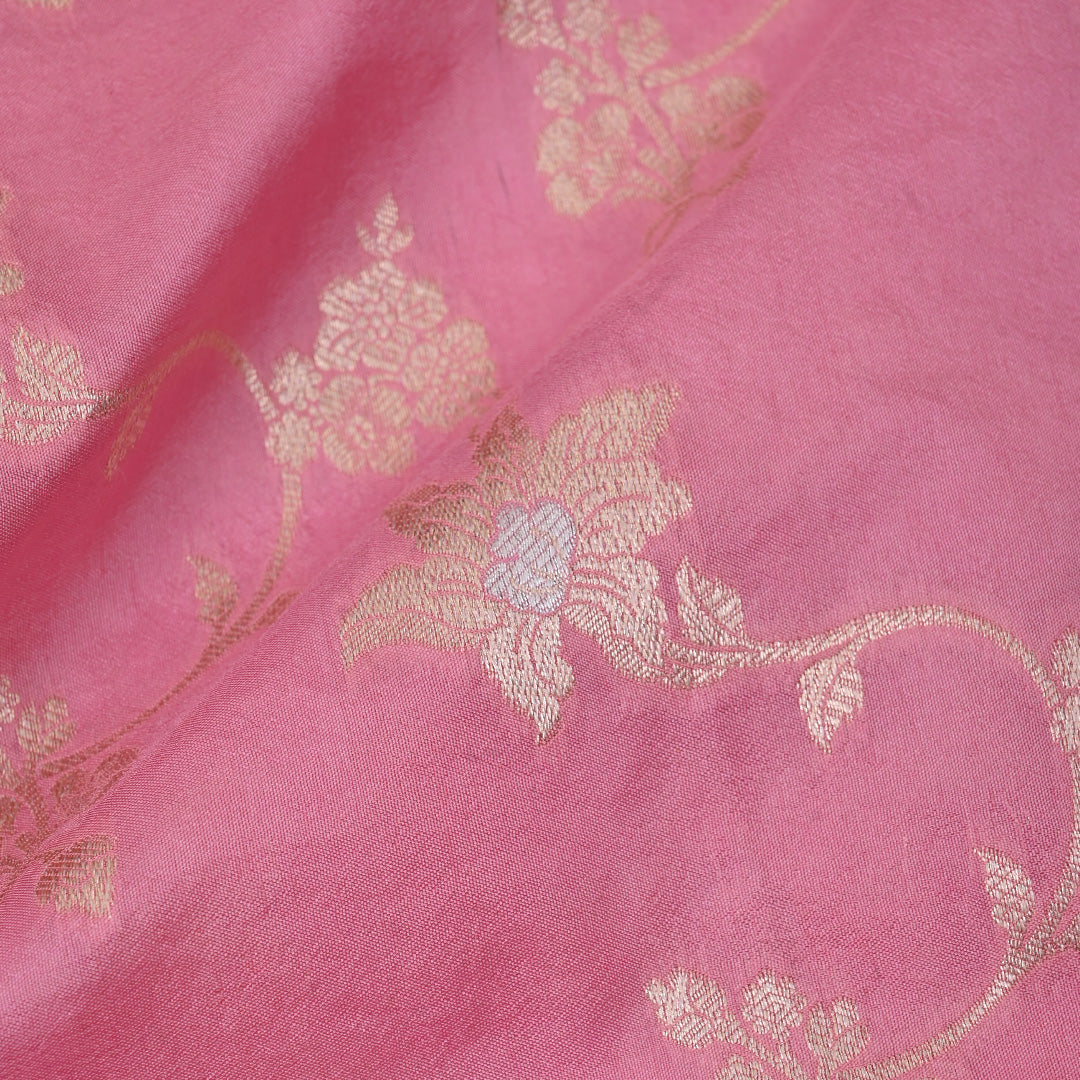 Thulian Pink Banarasi Fabric With Floral Jaal