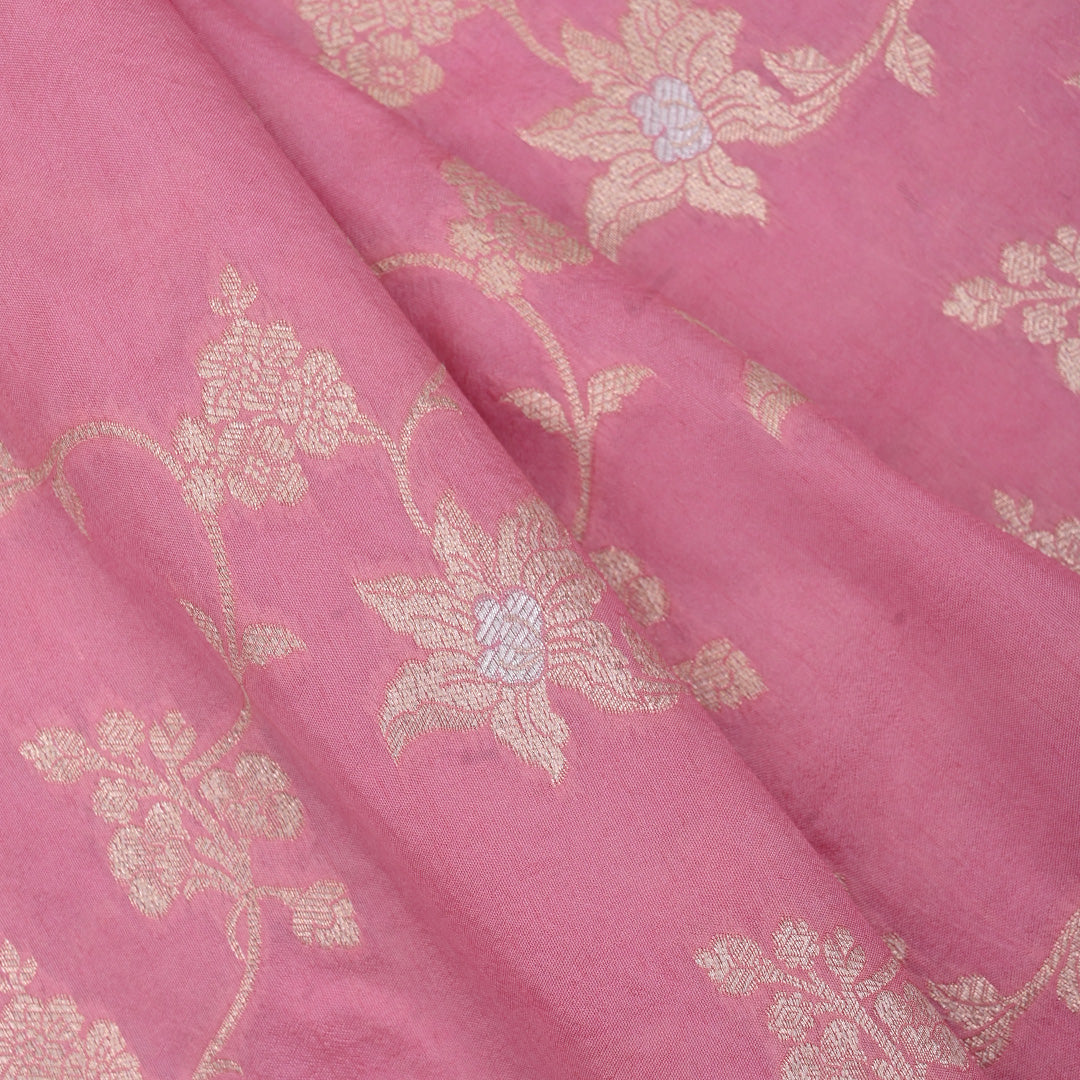 Thulian Pink Banarasi Fabric With Floral Jaal