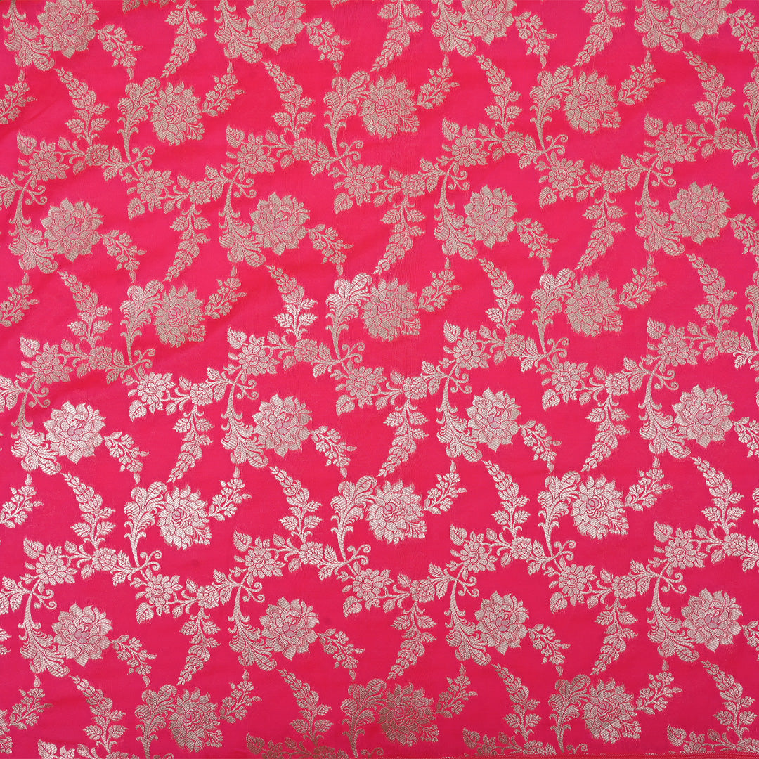 Paradise Pink Banarasi Fabric With Floral Jaal