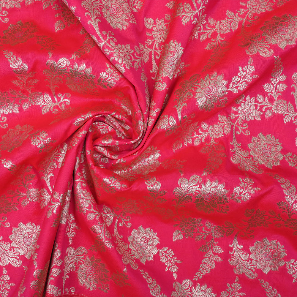 Paradise Pink Banarasi Fabric With Floral Jaal