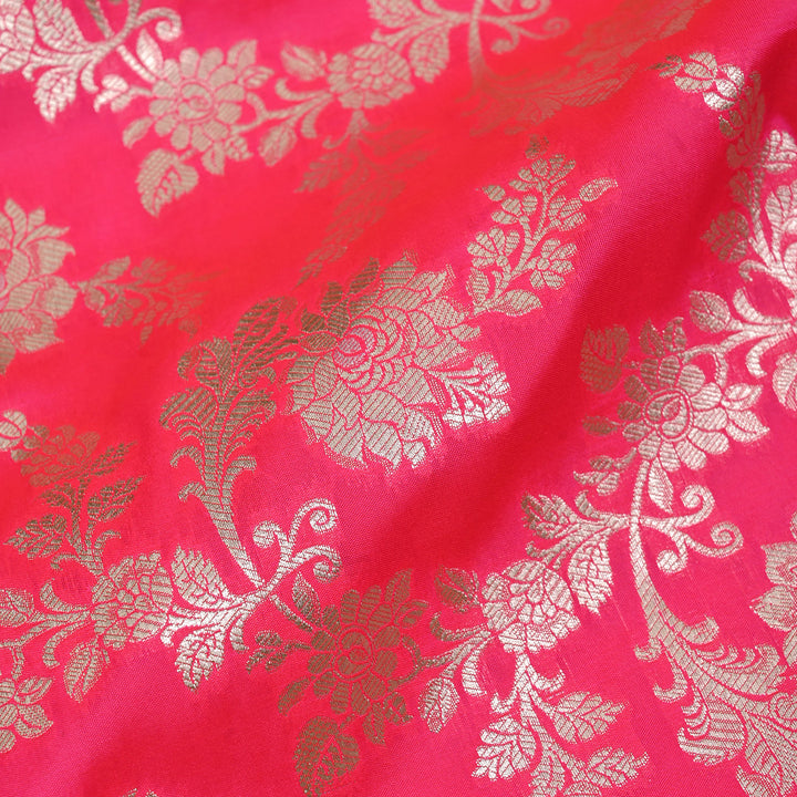 Paradise Pink Banarasi Fabric With Floral Jaal