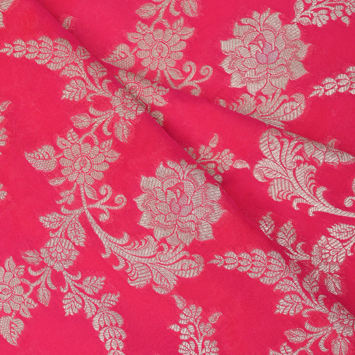 Paradise Pink Banarasi Fabric With Floral Jaal