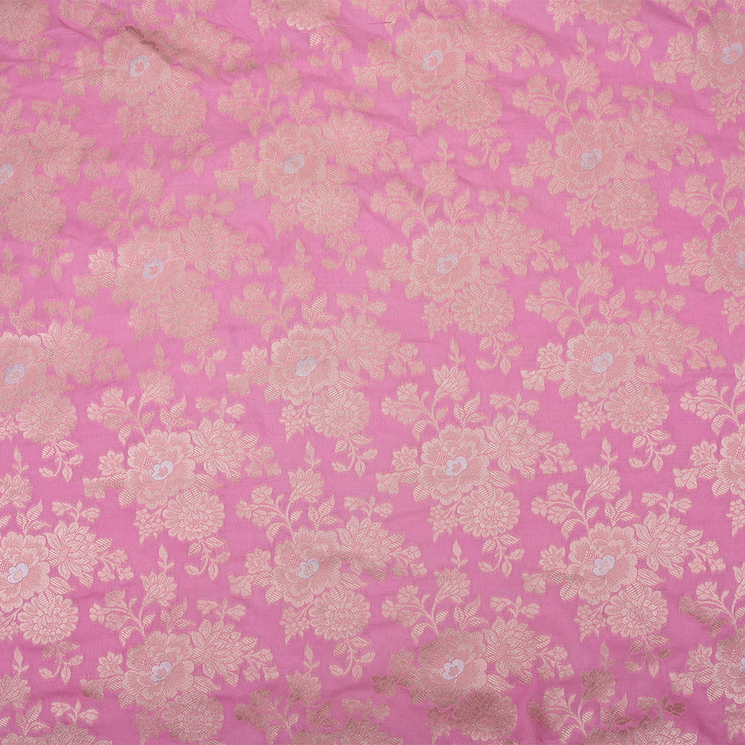 Taffy Pink Banarasi Fabric With Floral Jaal