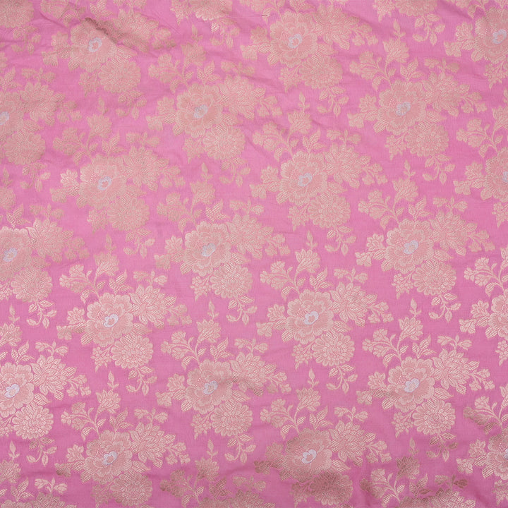 Taffy Pink Banarasi Fabric With Floral Jaal