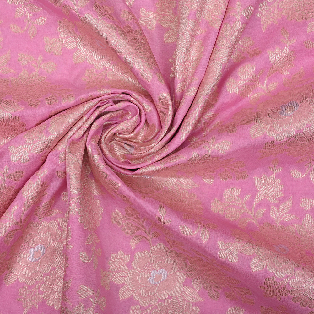 Taffy Pink Banarasi Fabric With Floral Jaal