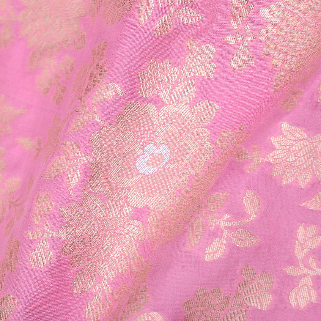 Taffy Pink Banarasi Fabric With Floral Jaal