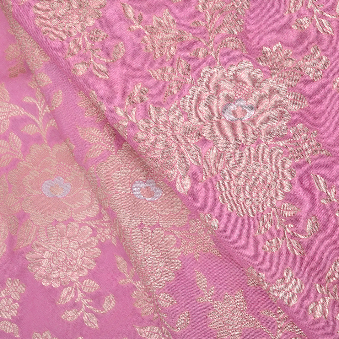 Taffy Pink Banarasi Fabric With Floral Jaal