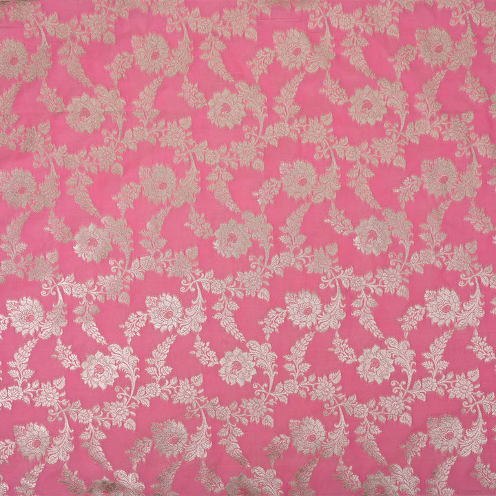 Flamingo Pink Floral Jaal Banarasi Fabric