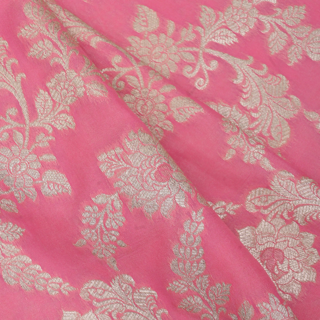 Flamingo Pink Floral Jaal Banarasi Fabric