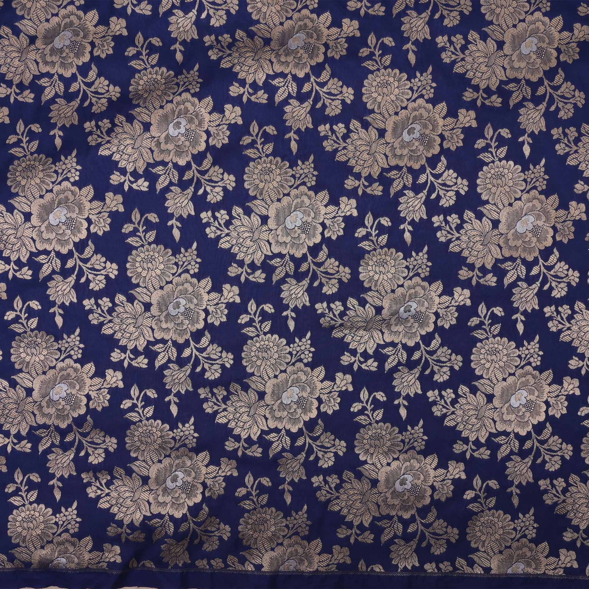 Dark Sapphire Banarasi Fabric With Floral Jaal