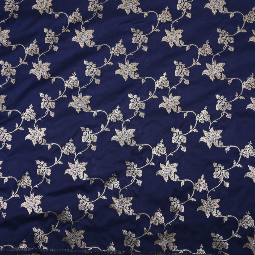 Admiral Blue Banarasi Fabric With Floral Jaal