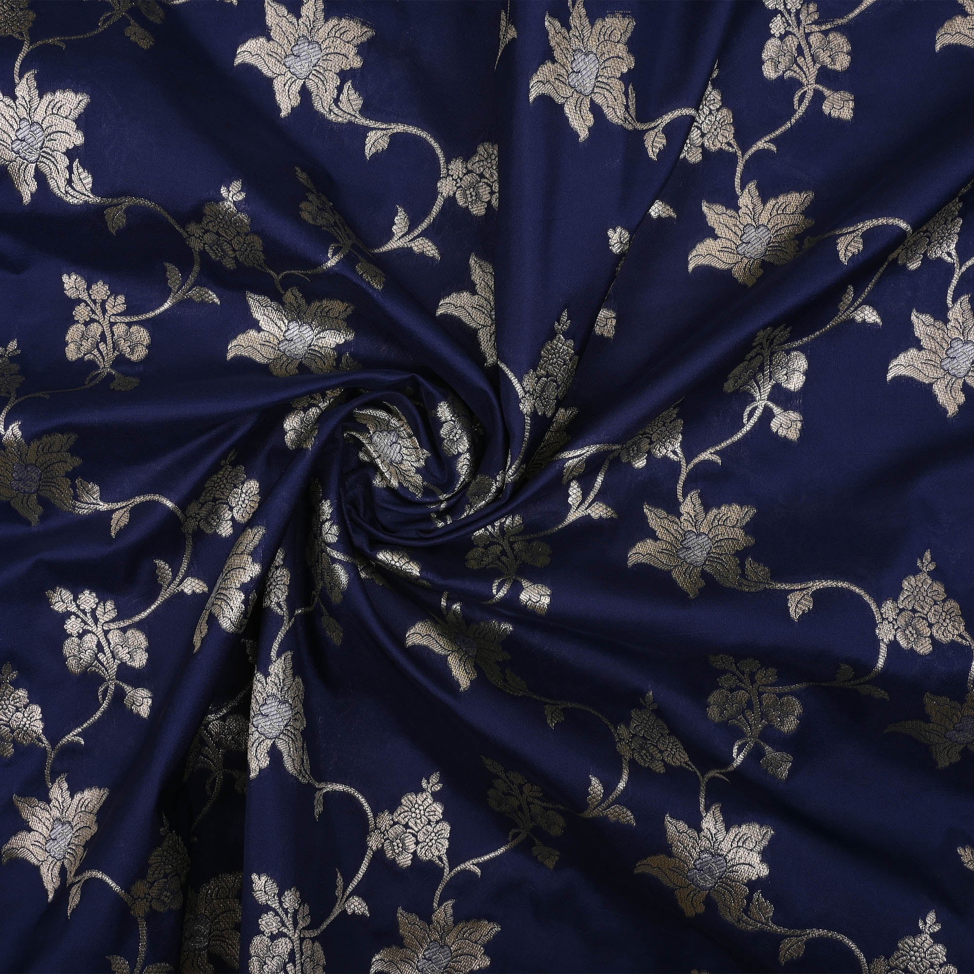 Admiral Blue Banarasi Fabric With Floral Jaal