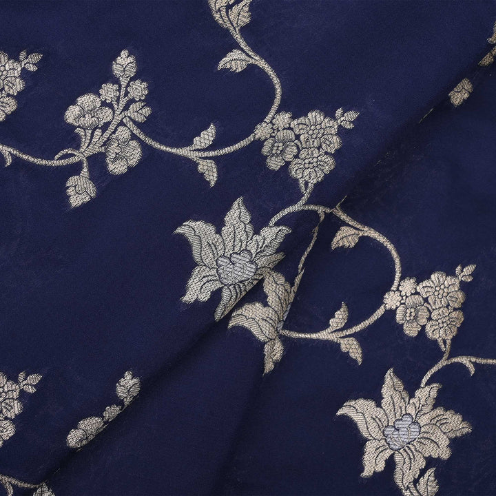 Admiral Blue Banarasi Fabric With Floral Jaal