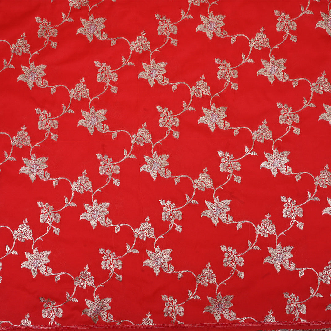 Prismatic Red Floral Jaal Banarasi Fabric